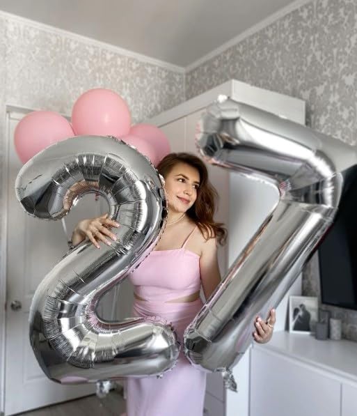 Silver Number 7 Balloon 40 inch, Balloon numbers party supplies, deco photo - Image 6