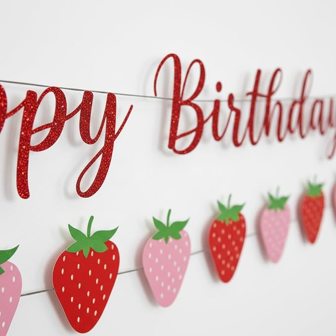 Strawberry Happy Birthday Banner, Strawberry Themed Birthday Party Decoration - Image 5