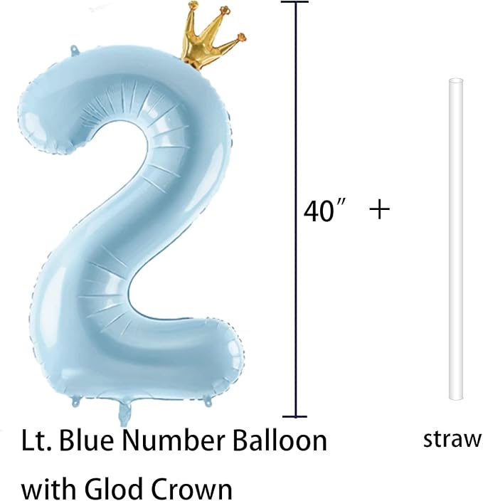 Number 2 Foil Balloon with Crown, 40-Inch Light Blue | Light blue number 2 foil - Image 3