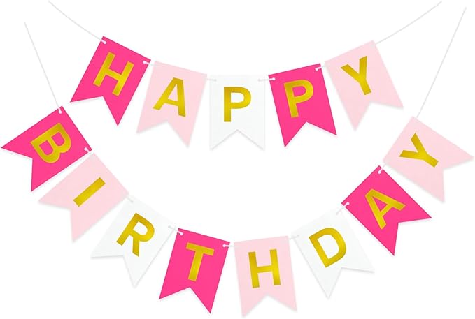 Pre-Strung Pink Happy Birthday Banner Sign by PatiCool