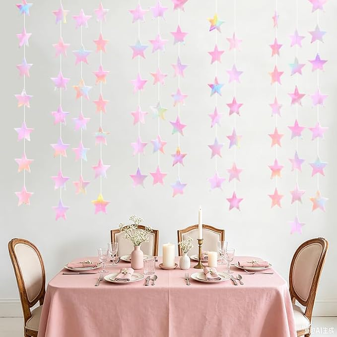 Iridescent Pink Shining Star Hanging Garland Pink Holographic Hanging Sparkling - Image 6