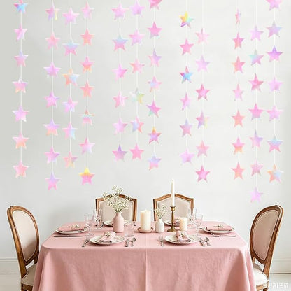 Iridescent Pink Shining Star Hanging Garland Pink Holographic Hanging Sparkling - Image 6