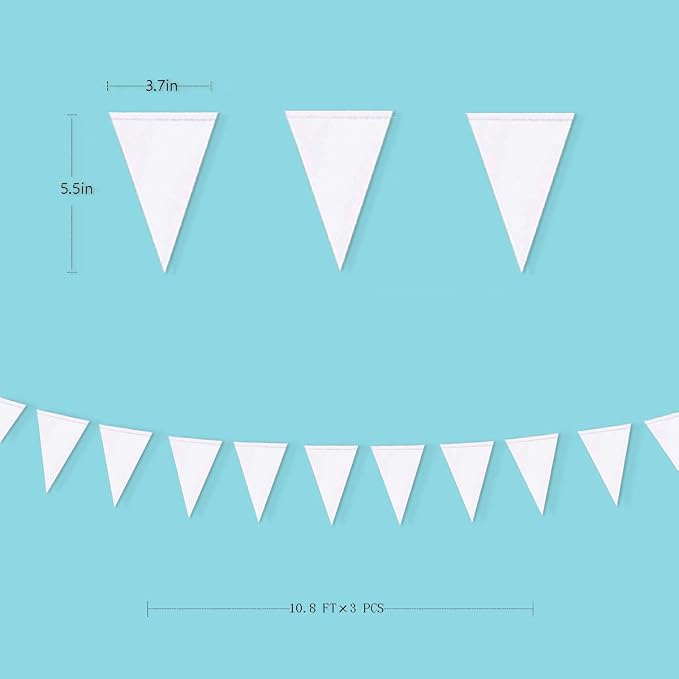 40 Ft White Party Decorations Triangle Pennant Banner Pearlescent Shimmer White - Image 2