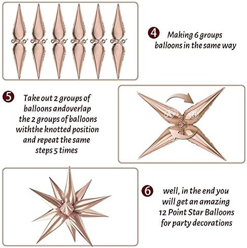 Rose Gold Star Balloon 12 Point Cone Explosion Star Foil Balloons | 60 Pcs Rose - Image 4
