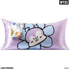 Kitsch x BT21 Satin Pillowcase with Zipper – Better Than Silk Pillowcase, Mang Character & Funky Floral Print – Soft Cooling Toddler Bed Time Pillow Case for Hair & Skin – King Size 19x36