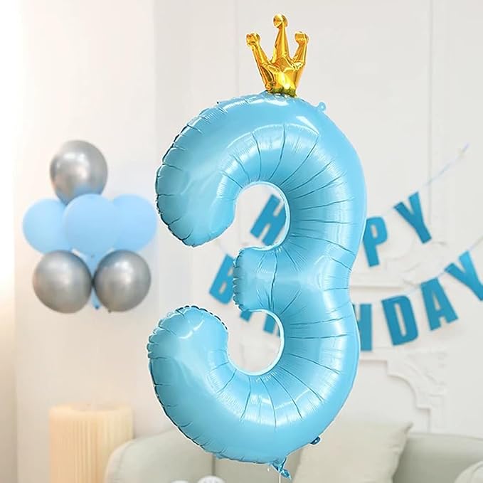 Blue Number 7 Balloon with Crown, 40 inch Blue Number Balloon 7th Birthday - Image 5