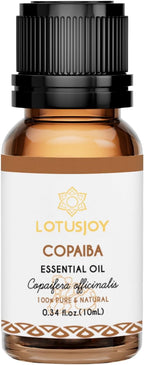 100% Pure Copaiba Essential Oil 0.34 Fl Oz, Therapeutic Grade Copaiba Oil in Amber Glass Bottle with Dropper for Diffuser, Massage, Skin Care & DIY