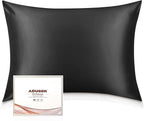 Adubor Silk Pillowcase for Hair and Skin with Hidden Zipper, Both Sides 23 Momme Silk Pillow Case, Queen Size 20×30 inches, Black, 2PCS