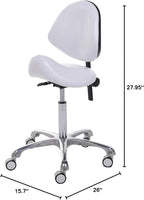 Hydraulic Saddle Rolling Adjustable, Heavy-Duty (350 lbs) Stool Chair for Beauty Salon Massage Dental Clinic Home Office Use(White, Updated to Soft Wheels)