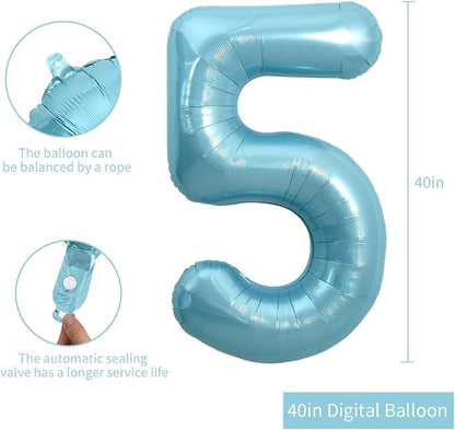 TONIFUL 40 Inch Light Blue Large Numbers 0-9, Number 5 Digital Helium Balloon - Image 2