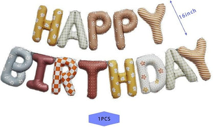 Boho Retro Happy Birthday Foil Letter Balloon Banner, 16 Inch, Birthday Party - Image 2
