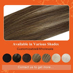 Full Shine Tape in Human Hair Extensions Color 4/24/4 Brown Fading to Blonde and Brown Balayage 20Inch Seamless Invisible Brazilian Tape in Hair Extension for Wedding 20Pcs 50Gram Soft