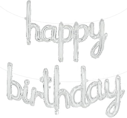 TONIFUL 16 Inch Silver Cursive Happy Birthday Balloons Banner Decorations | by TONIFUL