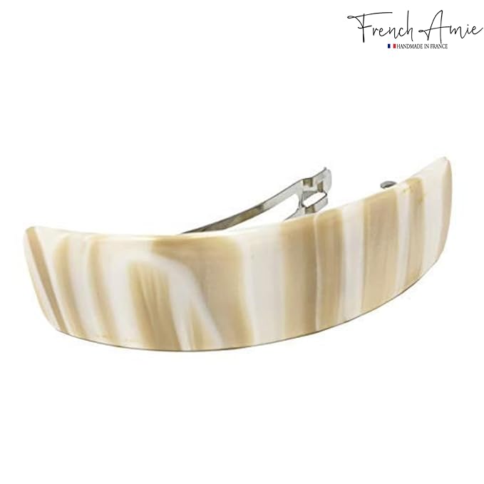 French Amie Ivory Handmade Curved Strong Grip Celluloid Automatic Volume Hair Clip Barrette (Ivory)