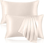 2 Pack 100% Pure Silk Pillowcase for Hair and Skin, Both Sides Mulberry Silk Pillowcases with Hidden Zipper, Cooling Pillowcase 19 Momme, 600 Thread Silk Pillow Cases Standard Size, Beige