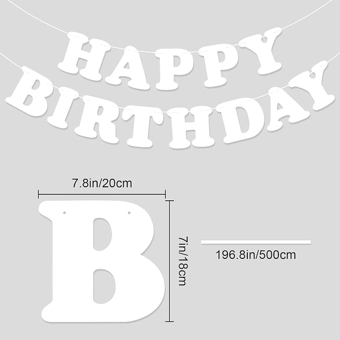 White Happy Birthday Banner Sign Happy Birthday Bunting Banner Flag Garland - Image 2