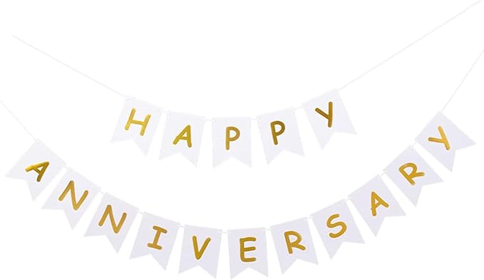 White Happy Anniversary Banner Wedding Anniversary Party Sign Ceremony Banner by GLASNES