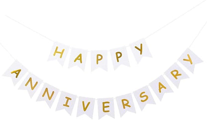 White Happy Anniversary Banner Wedding Anniversary Party Sign Ceremony Banner by GLASNES