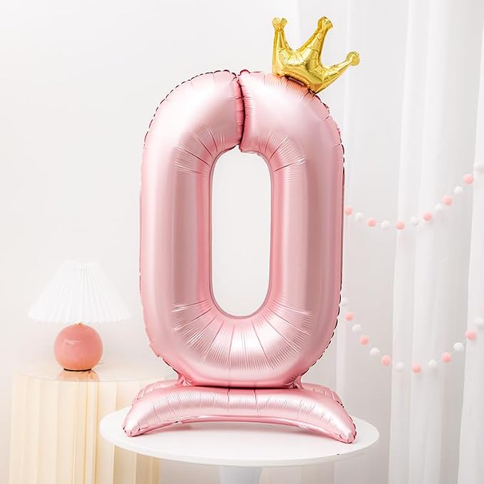 Pink Crown Number 0 Balloon Standing Pink Princess digital 0 Foil Balloon | - Image 5