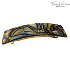 French Amie Fine 1" Wide Rectangular Celluloid Handmade Onyx Automatic Hair Barrettes for Women French Hair Clips
