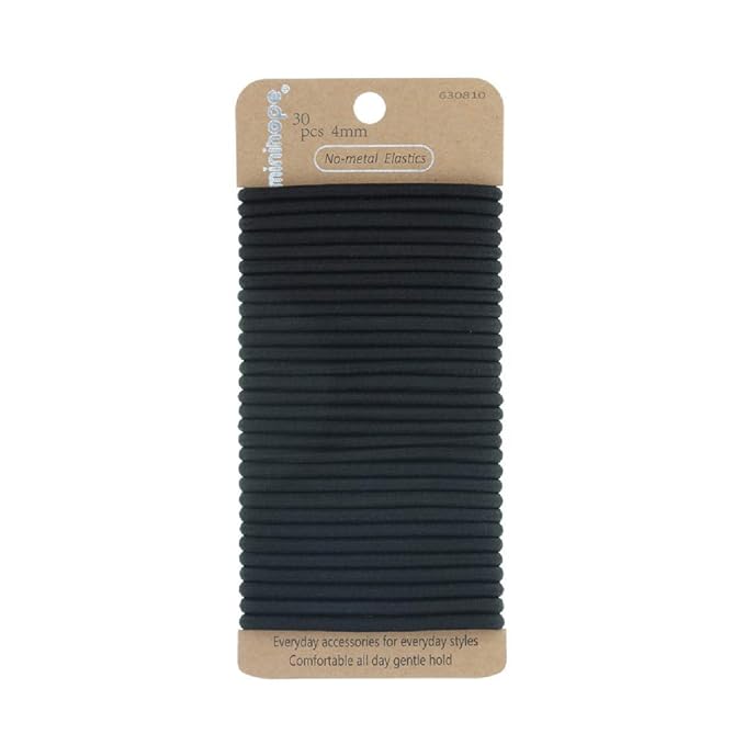 minihope Women's Hair Elastic Thick Tie, Black, 30 Count (Pack of 1), 4MM for Medium Hair.