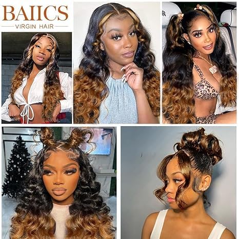 200% Density Full 360 Lace Front Wigs Human Hair For Women Ombre Lace Front Wig Human Hairs Glueless Wigs With Baby Hair Highlight Body Wave Lace Ombre Wig(24 Inch)