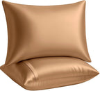 BLISSFORD Luxury Satin Pillowcase for Hair – Queen Satin Pillowcase with Zipper, Camel (Pillowcase Set of 2)