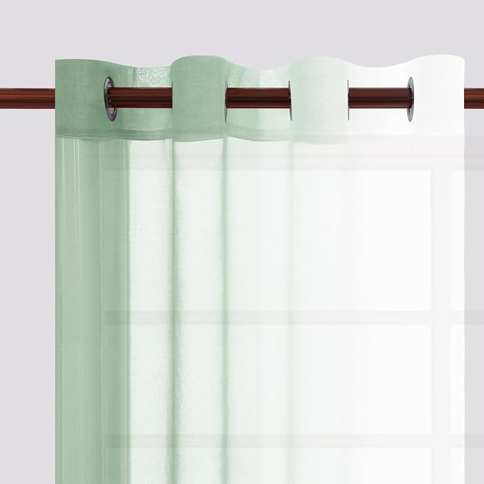 DWCN Light Sage Faux Linen Ombre Sheer Curtains - Image 3