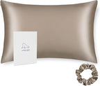 ALASKA BEAR Natural Silk Pillowcase, Hypoallergenic, 19 Momme, 600 Thread Count 100 Percent Mulberry Silk, Standard (1pc, Taupe Tan)
