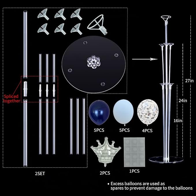 Navy Blue Balloon Stand Kit, Includes 2 Silver Crown Balloons - Image 2