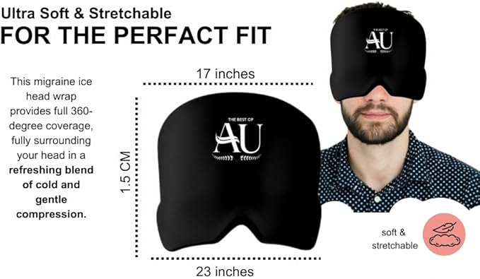 Migraine Relief Cap Ice Headache Hat – Hot & Cold Gel Therapy for Migraines, Tension & Sinus Pressure – 360° Cooling & Heating Headache Ice Pack for Men & Women (Black)
