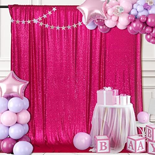 PartyDelight Hot Pink Sequin Backdrop 8x8ft Sparkly Photo Curtain | 4 Inch Rod by PartyDelight