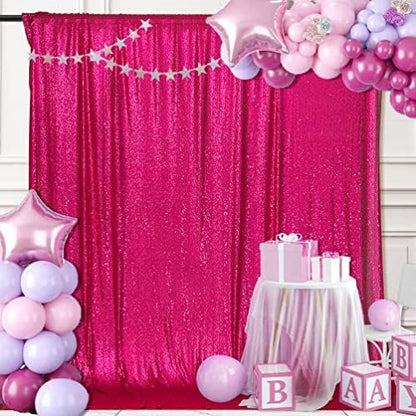 PartyDelight Hot Pink Sequin Backdrop 8x8ft Sparkly Photo Curtain | 4 Inch Rod by PartyDelight