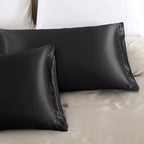 Aormenzy Black Satin Pillowcase for Hair and Skin, Satin Pillow Cases for Women Standard Size Set of 2 with Envelope Closure Silky Pillow Covers Wrinkle, Fade Resistant (20x26 Inches)