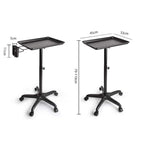 Aluminium Salon Instrument Tray, Height Adjustable Trolley Cart Tray Station on Wheels for Salon Tattoo Spa Beauty Service Holder Tool Storage (Black, With Accessory Caddy)