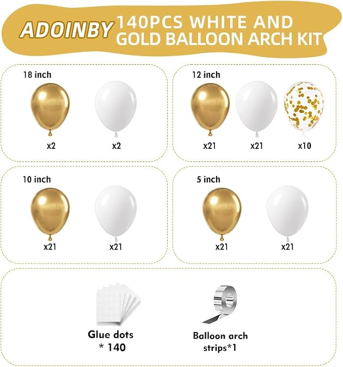 White and Gold Balloon Arch Kit, Engagements, Bridal Shower, Baby Shower - Image 2