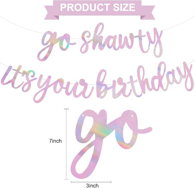 BEISHIDA Rainbow Pink Pre-Strung Go Shawty It's Your Birthday Banner Decor | - Image 2