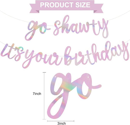 BEISHIDA Rainbow Pink Pre-Strung Go Shawty It's Your Birthday Banner Decor | - Image 2