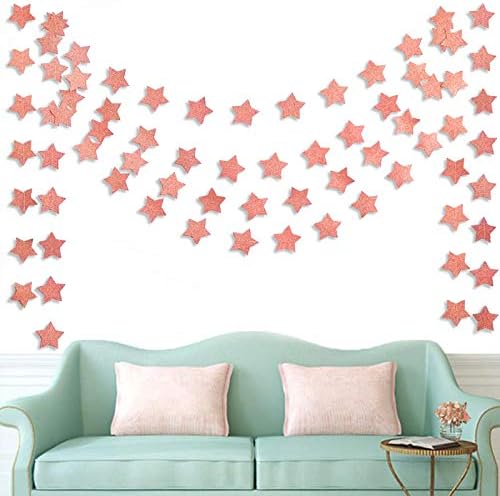 6 Pack Glitter Rose Gold Star Paper Garland Bridal Shower Wedding Bachelorette - Image 2