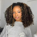 250% Density Kinky Curly Half Wig Human Hair Glueless Wigs Upgrade 3 IN 1 Highlight 1b/27 Half Wig With Drawstring Seamless Clip Ins Flip Over Kinky Curly Human Hair No Glue No Lace 16 Inch