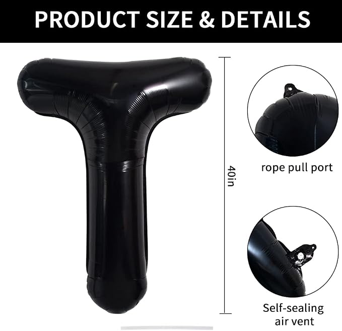 TONIFUL 40 Inch Large Black T Letter Balloon - Image 2