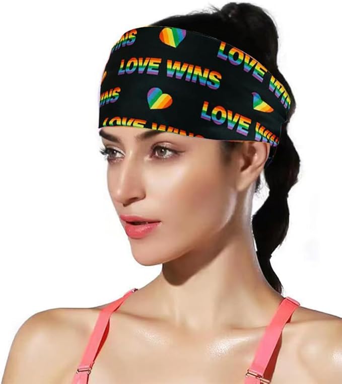 Rainbow Headband for Women Non Slip Elastic Sweat Hairbands Fashion Sports Hair Bands Soft Cloth Fabric Stretchy Headband for Running Workout Yoga