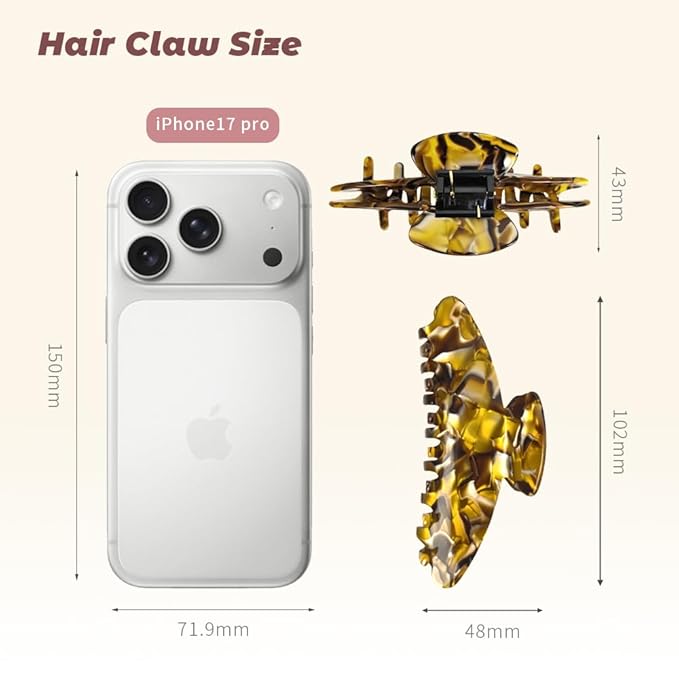 French Hair Claw Clips for Women Grils,4 Inch Strong Hold No Slip Grip Accessories Acetate Material,Not Easily Damaged,Thick or Thin Hair (Gold)