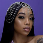 YERTTER Wedding Silver Rhinestone Head Cap Layered Fringe Chain 20s Head Accessories Jewelry Crystal Headband Headpiece Boho Hair Accessories for Women Brides Prom Costume(Silver 1)