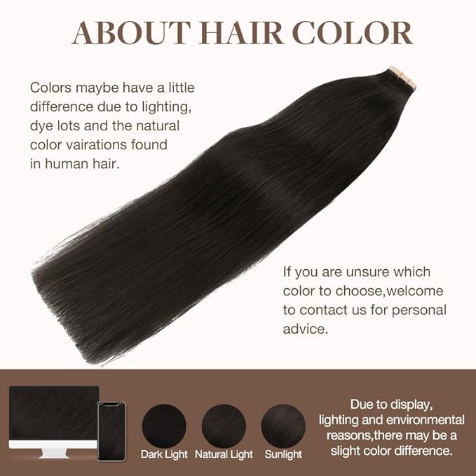 GOO GOO Tape in Hair Extensions Human Hair, 2 Dark Brown, 24inch 100g 40pcs, Skin Weft Seamless Invisible, Silky Straight with Thick Ends, Remy Human Hair