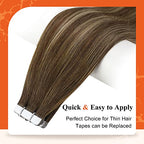 Full Shine Human Hair Tape in Extensions Color 4/24/4 Medium Brown to Honey Blonde 22 Inch Real Human Hair Tape in Extensions Silky Straight Travel Friendly Styling 20Pcs 50gram