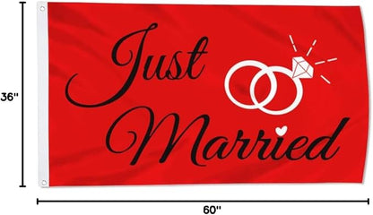 Just Married Flag Banner Outdoor Indoor Decoration Flag 3x5Feet Double Stitched - Image 5