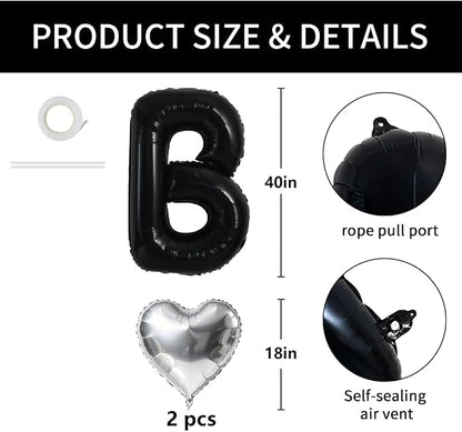 TONIFUL Black Big HBD Letter Happy Birthday Balloons Banner 40 Inch Black Large - Image 2