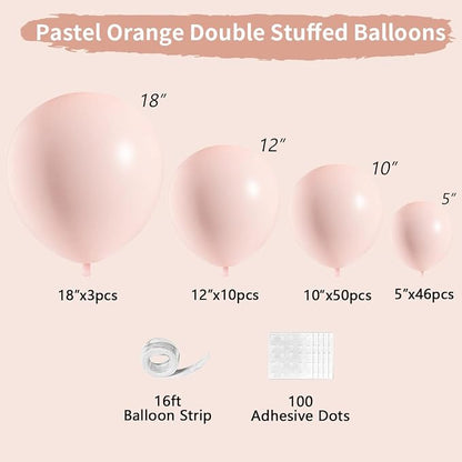 Pastel Orange Double Stuffed Balloons Different Size 115Pcs 5/10/12/18" Peach - Image 2