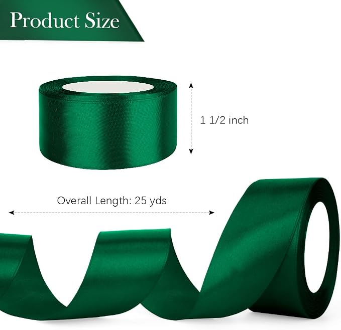 Dark Green Ribbon for Gift Wrapping Satin Ribbons 1 1/2 inch 25 Yards Moss - Image 2